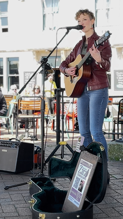 Zara Busking at Poole Quay, Poole, Dorset.